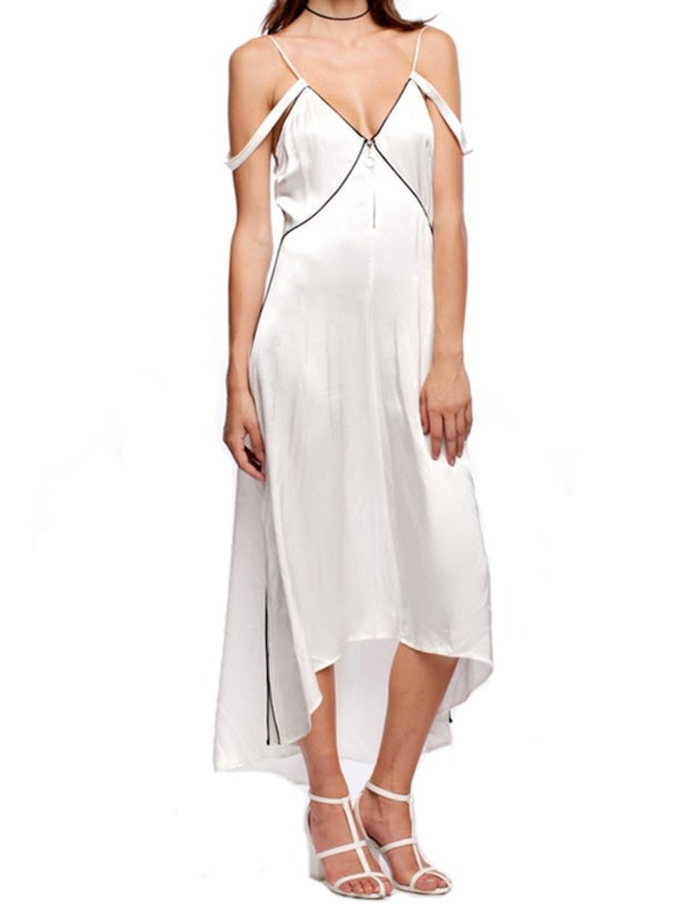 Line & Dot White Slip with Black Contrast Piping